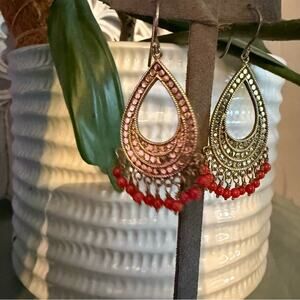 Anna Beck 925 Sterling Silver 18K Gold Plated Red Beaded Dangle Earrings